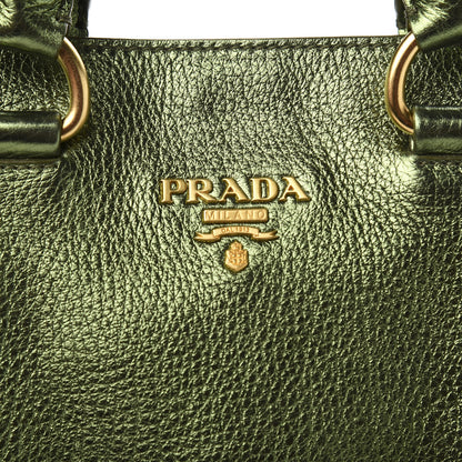 Prada Metallic Vitello Daino Shopping Tote Green 9 of 9