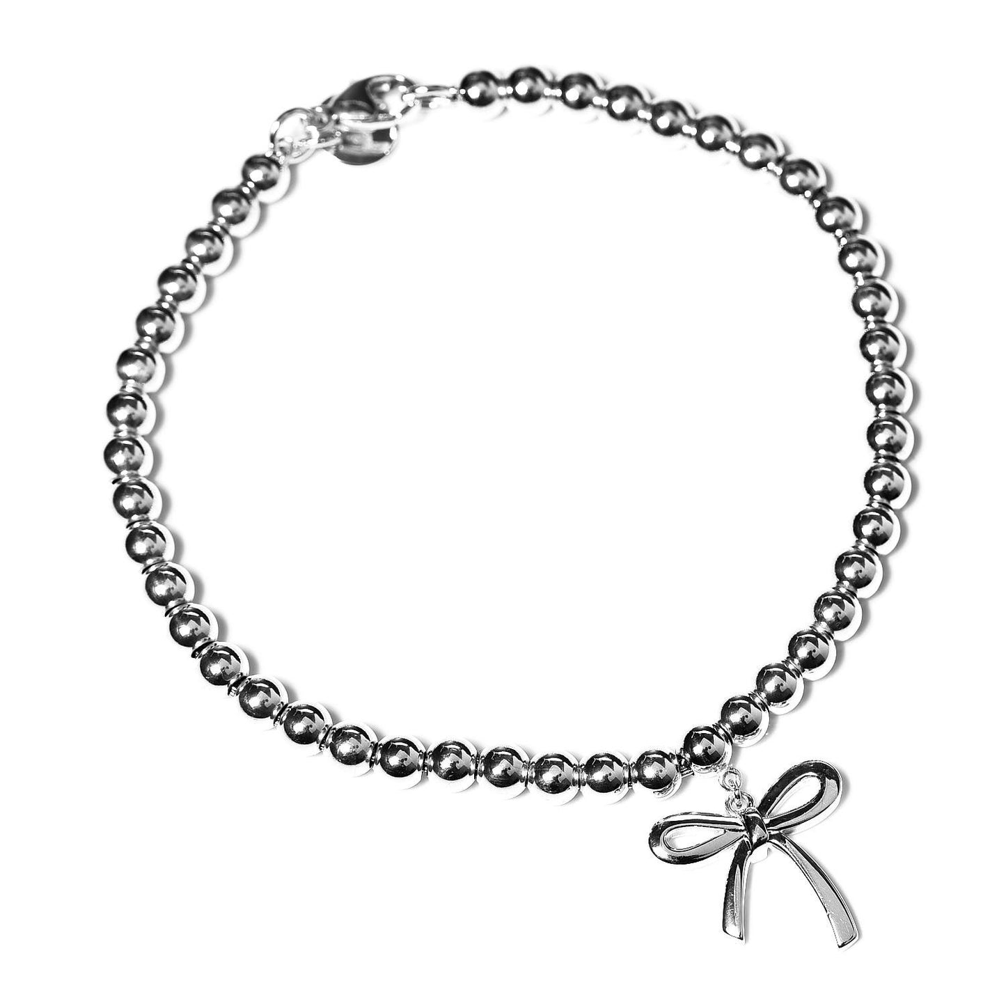 Sterling Silver 4mm Bow Bead Bracelet
