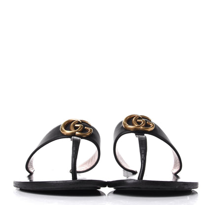 Gucci Calfskin GG Marmont Thong Sandals 38.5 Black 2 of 9