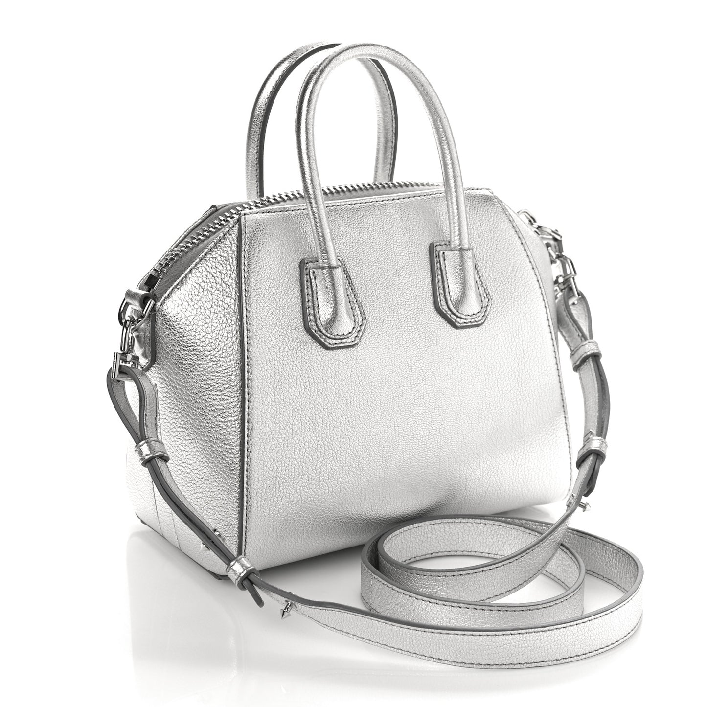 Metallic Sugar Goatskin Mini Antigona Silver