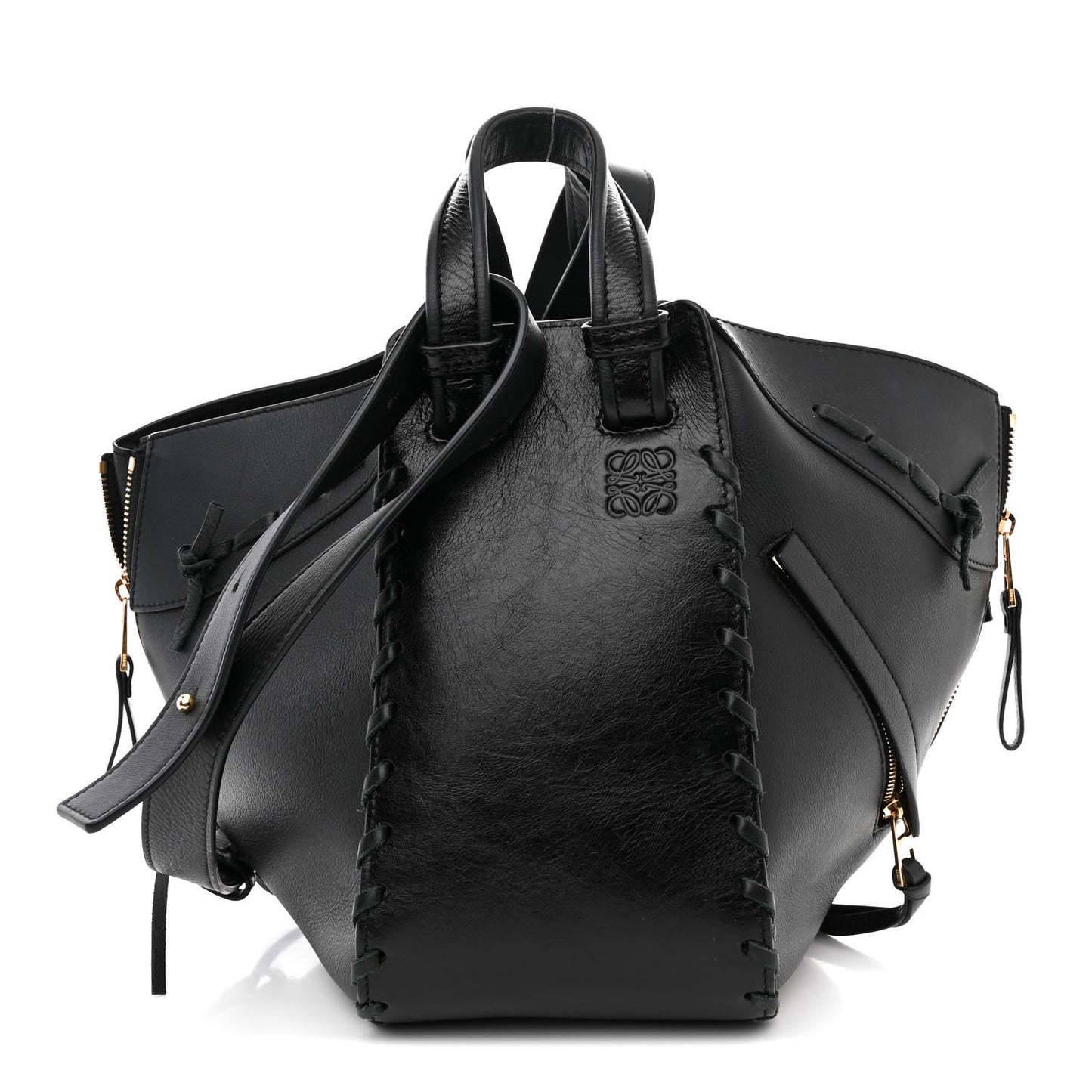 Calfskin Small Whipstitch Hammock Shoulder Bag Black