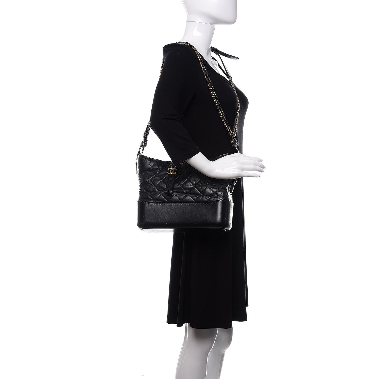Aged Calfskin Quilted Medium Gabrielle Hobo Black