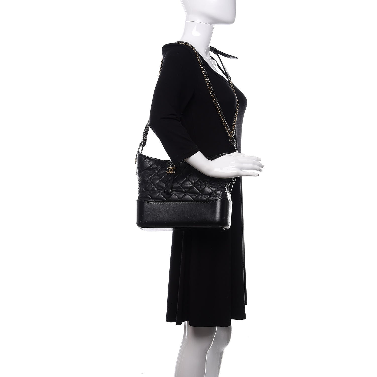 Chanel Aged Calfskin Quilted Medium Gabrielle Hobo Black 2 of 16