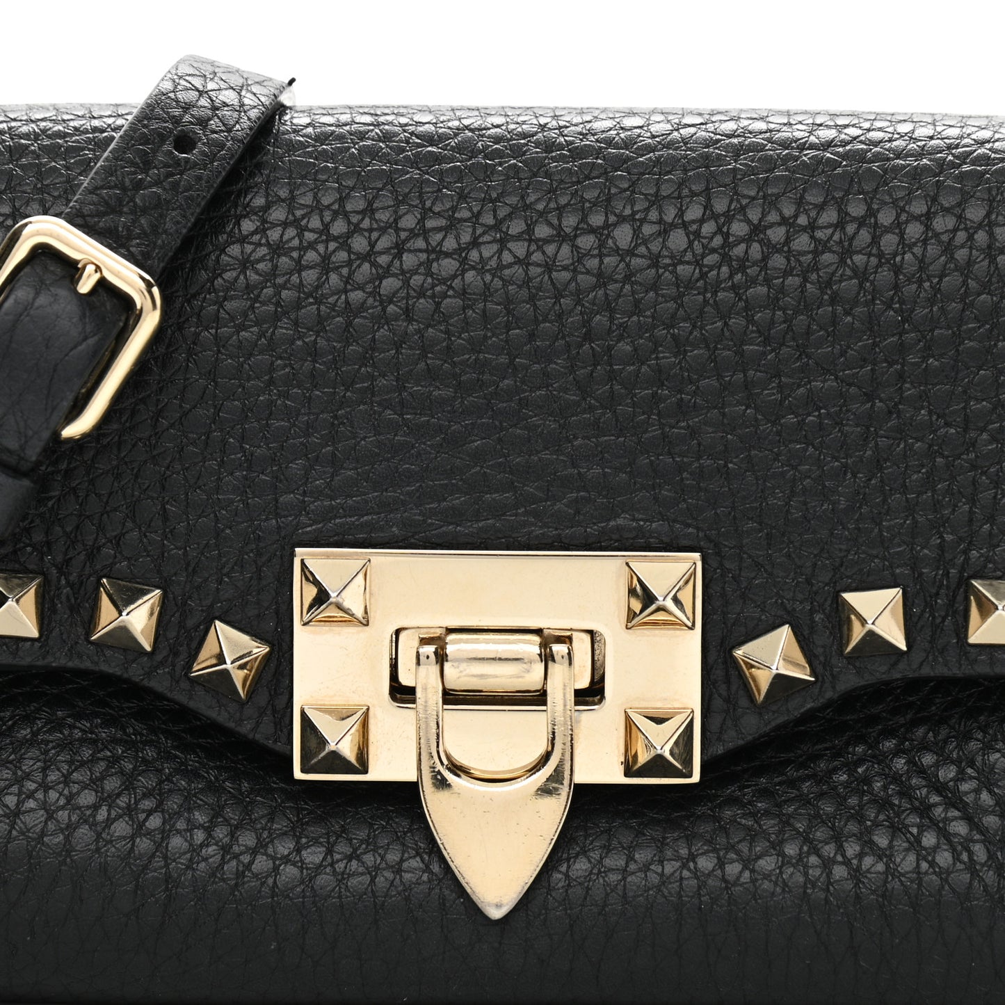 Pebbled Calfskin Mini Rockstud Crossbody Bag Black