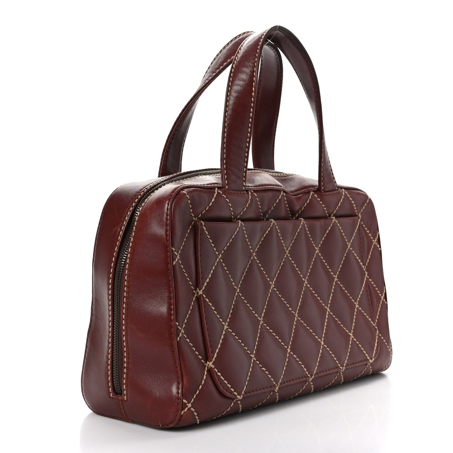 Calfskin Contrast Stitch Surpique Bowler Brown