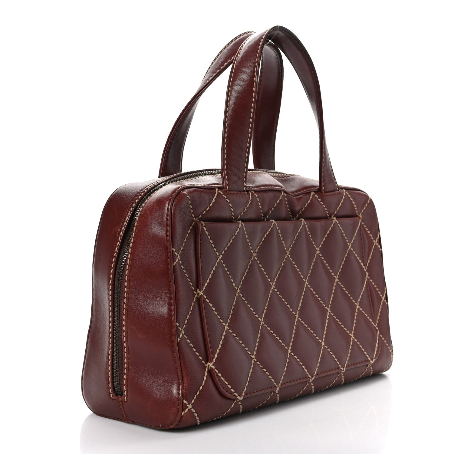 Chanel Calfskin Contrast Stitch Surpique Bowler Brown 3 of 9