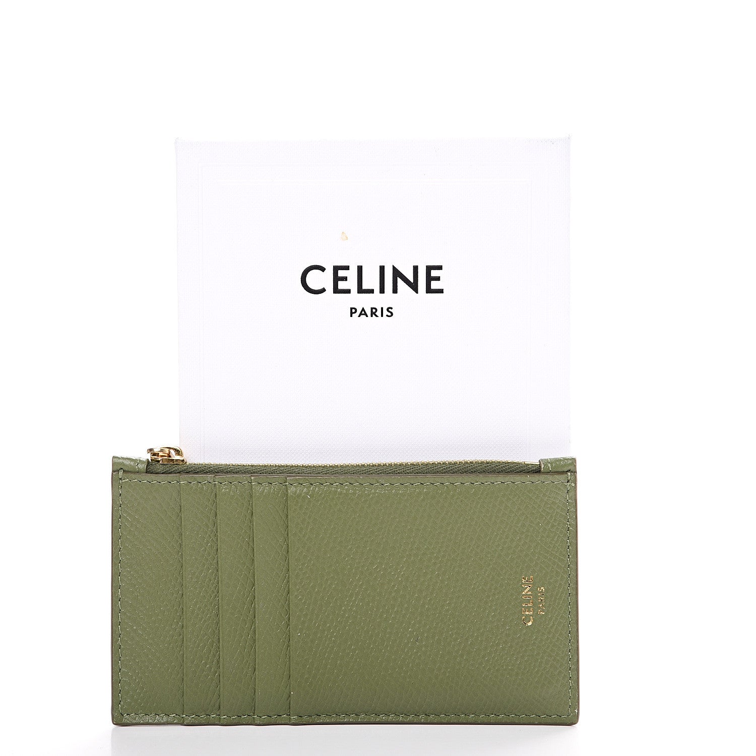 Celine Grained Calfskin Zipped Card Holder Light Khaki 7 of 7