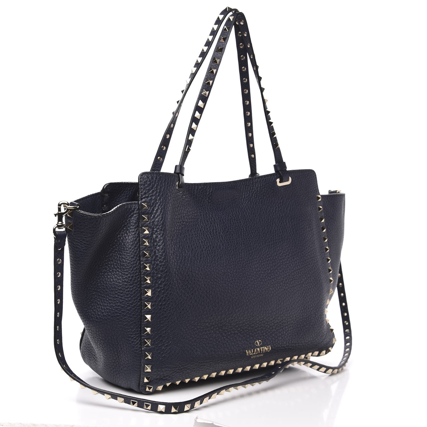 Valentino Garavani Pebbled Calfskin Medium Rockstud Tote Marine 3 of 9
