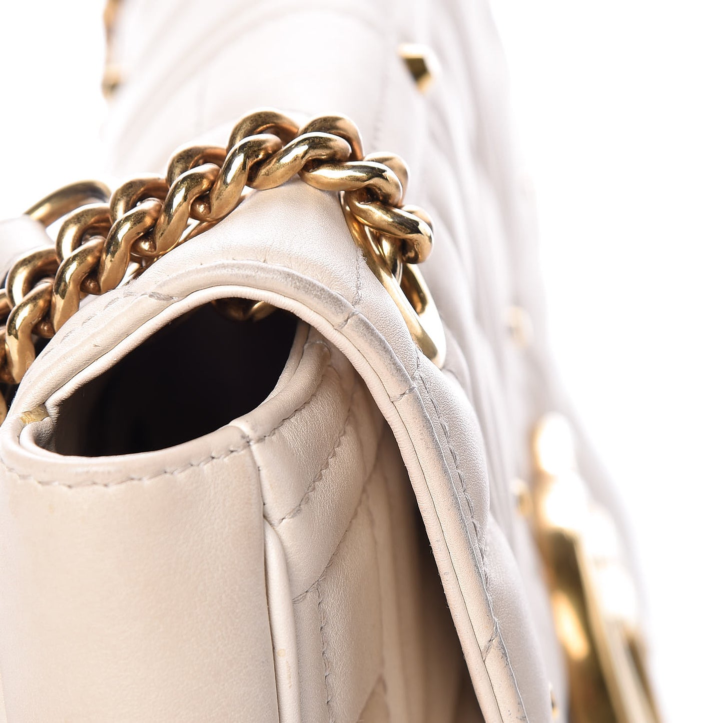 Calfskin Matelasse Studded Medium GG Marmont Shoulder Bag White