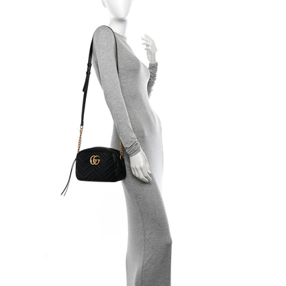 Gucci Calfskin Matelasse Small GG Marmont Chain Shoulder Bag Black 2 of 11