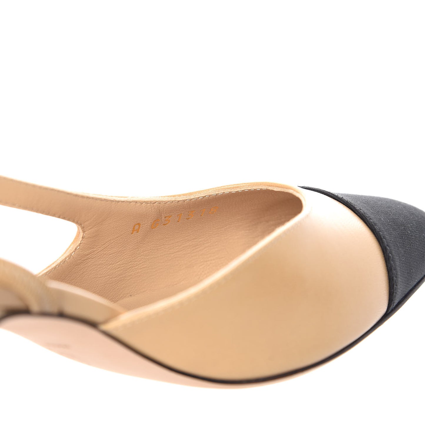 Goatskin Grosgrain Cap Toe CC Slingback Pumps 36 Beige Black