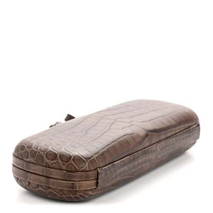 Bottega Veneta Crocodile Stretch Knot Clutch Brown 4 of 12