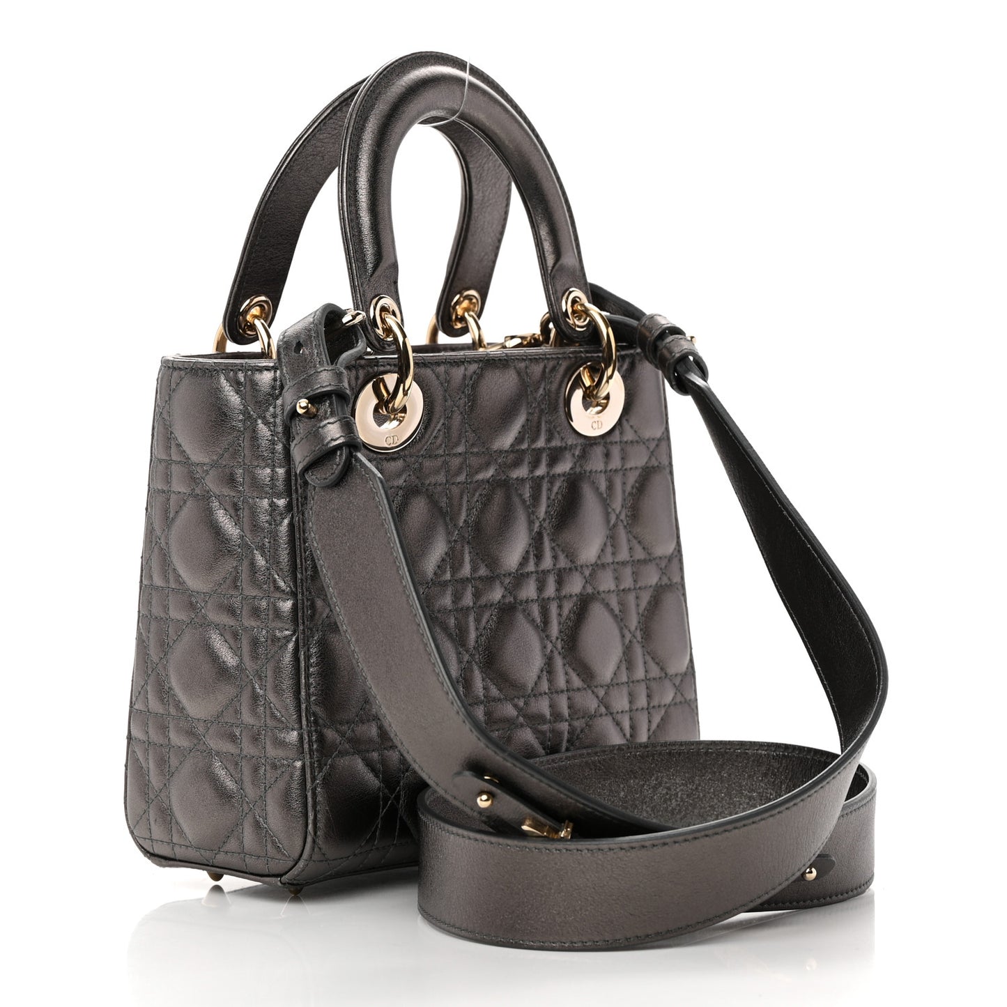 Lambskin Cannage Small My ABCDior Lady Dior Metallic Grey
