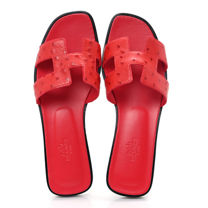 Hermes Ostrich Oran Sandals 38 Rose Cotinga 2 of 10