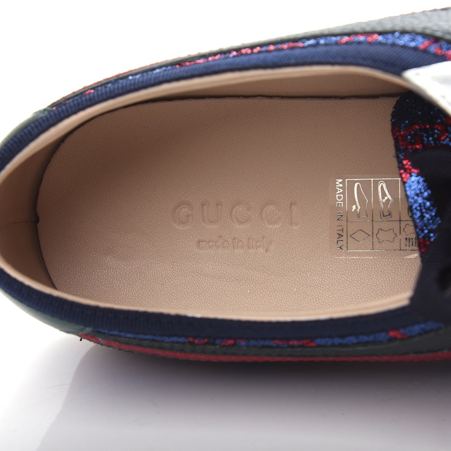 Lurex Calfskin Web GG Monogram Womens Falacer Sneakers 36 Iridescent Blue Iridescent Red Silver