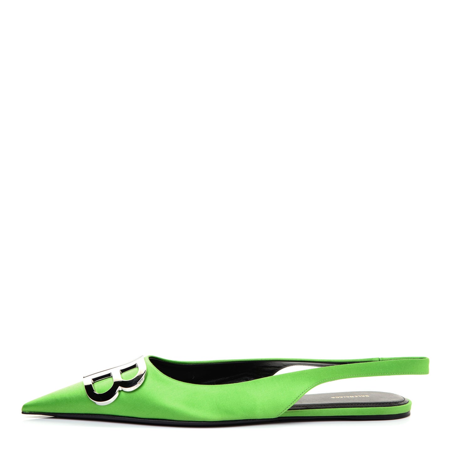 Satin BB Knife Pointy Toe Slingback Flats 38 Neon Green