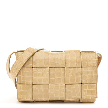 Bottega Veneta Gloss Calfskin Croc Embossed Intreccio Cassette Crossbody Bag Praline 1 of 12