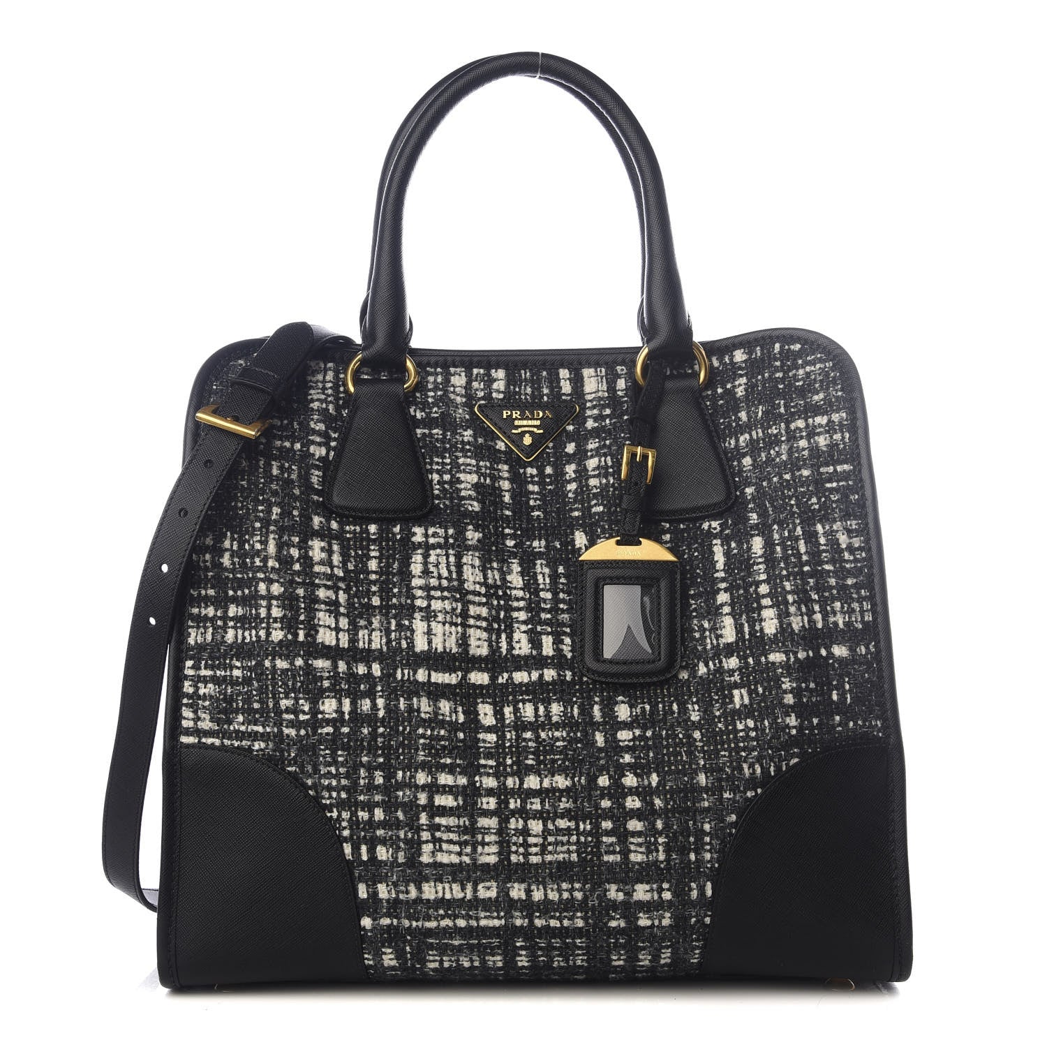 Prada Tela Tweed Saffiano Tote Bag Black 1 of 8