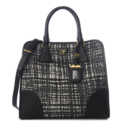 Prada Tela Tweed Saffiano Tote Bag Black 1 of 8