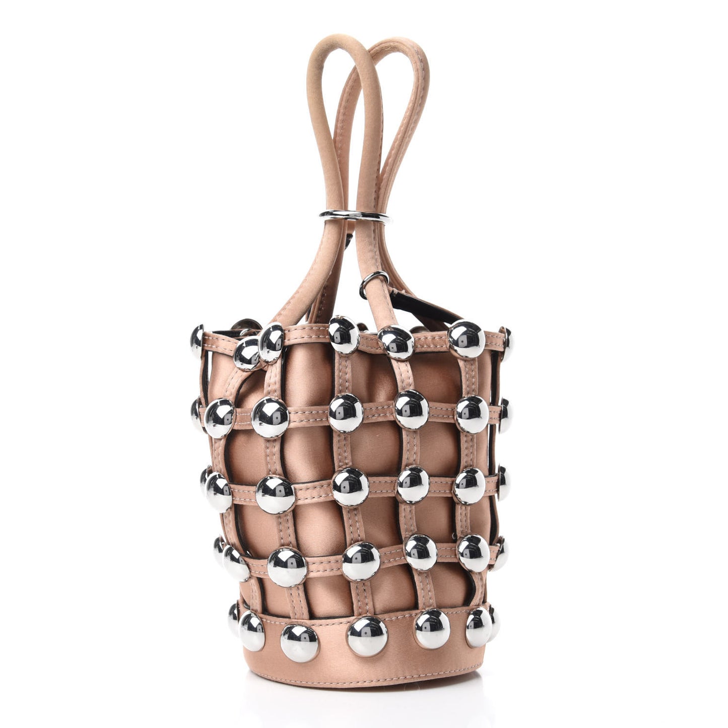 Satin Embellished Mini Roxy Bucket Bag Nude