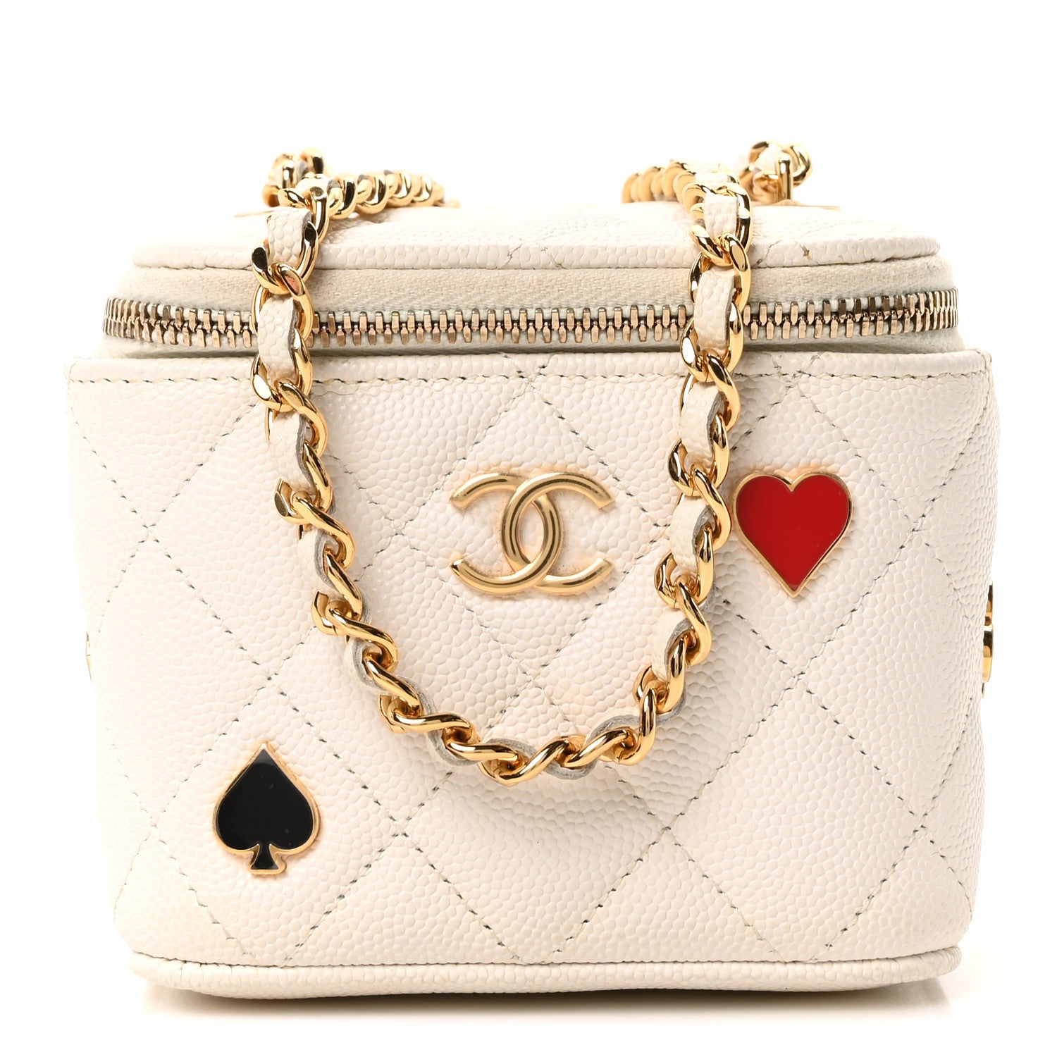 Chanel Caviar Quilted Enamel Coco Casino Mini Vanity Case With Chain White 1 of 10
