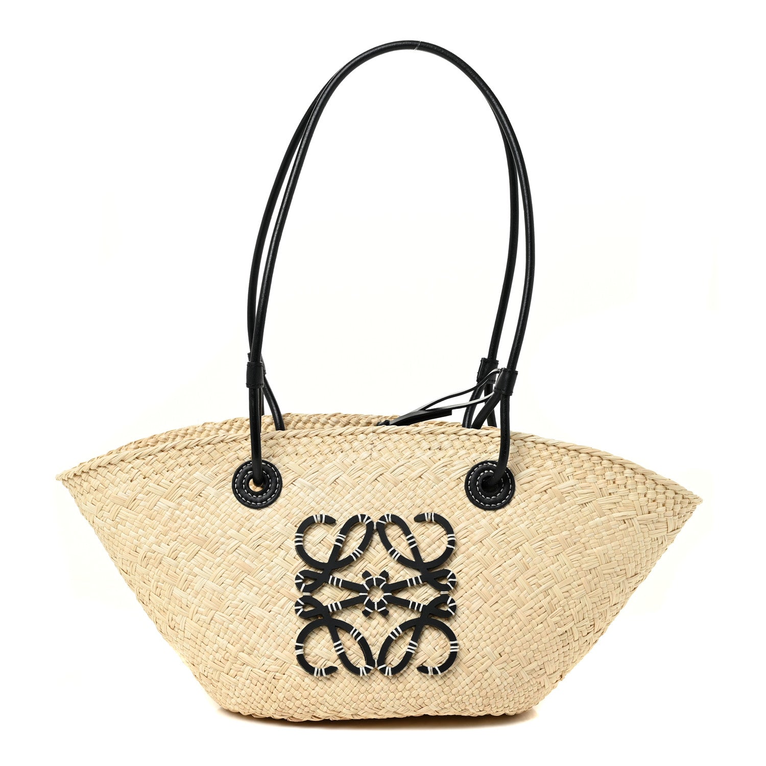 Loewe Calfskin Raffia Small Anagram Basket Tote Bag Natural Black 1 of 11