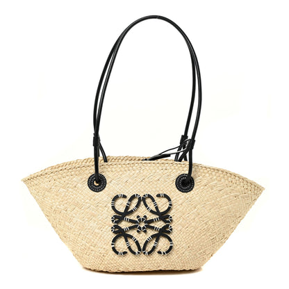 Loewe Calfskin Raffia Small Anagram Basket Tote Bag Natural Black 1 of 11