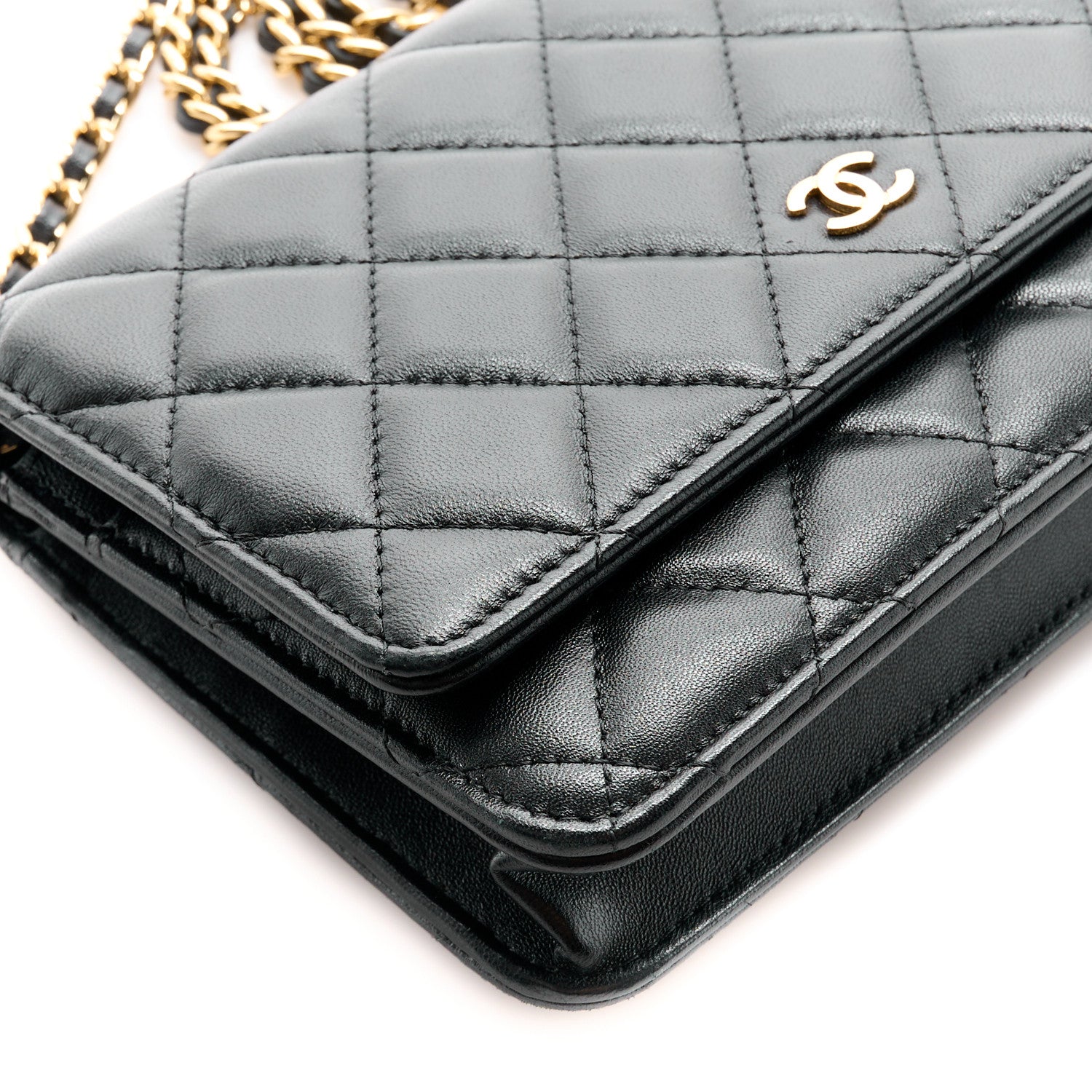 Chanel Lambskin Quilted Wallet On Chain WOC Black 10 of 12