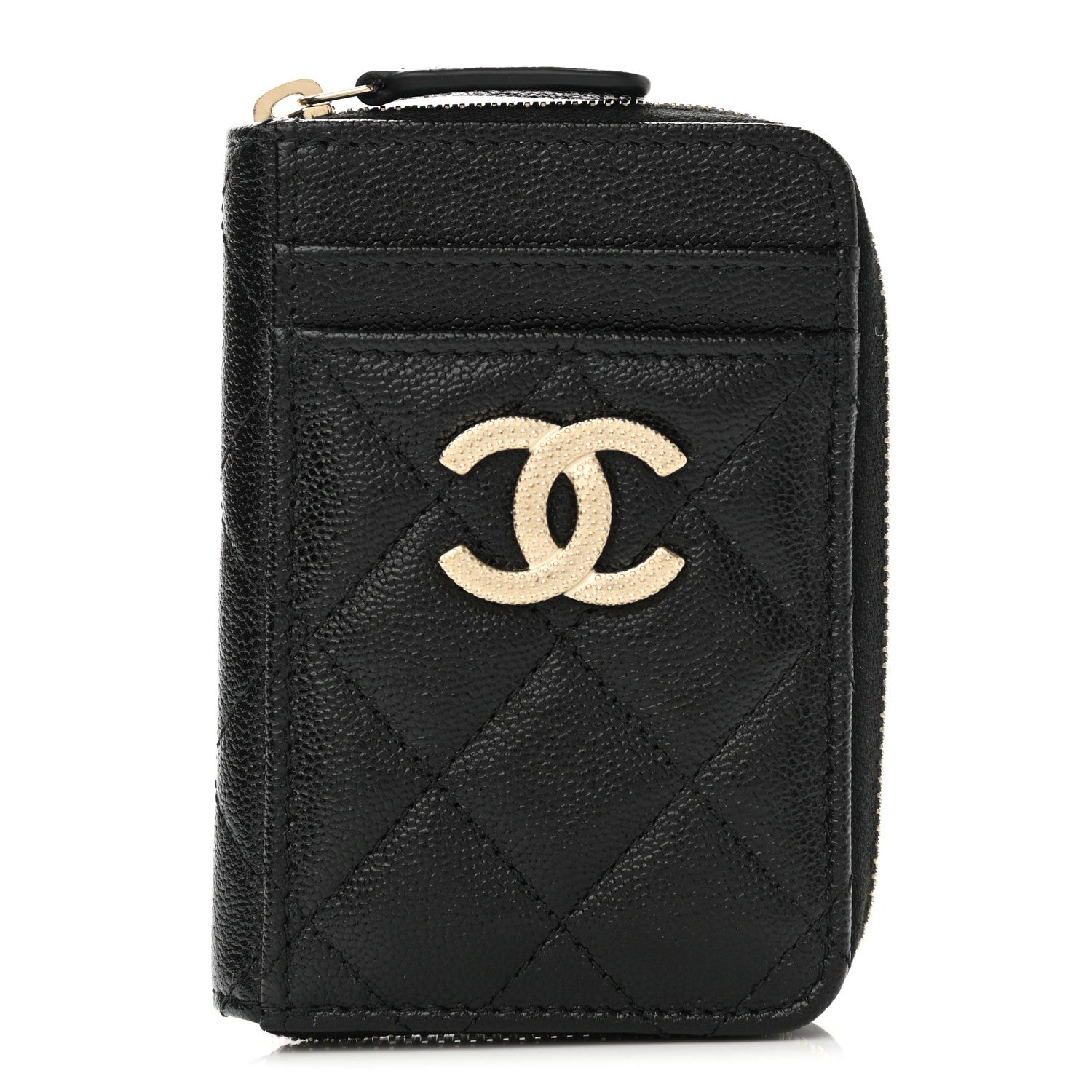 Chanel Caviar Quilted Studded CC Zip Card Holder Black 1 of 8