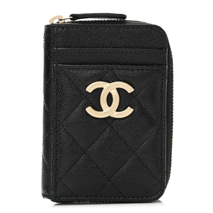 Chanel Caviar Quilted Studded CC Zip Card Holder Black 1 of 8