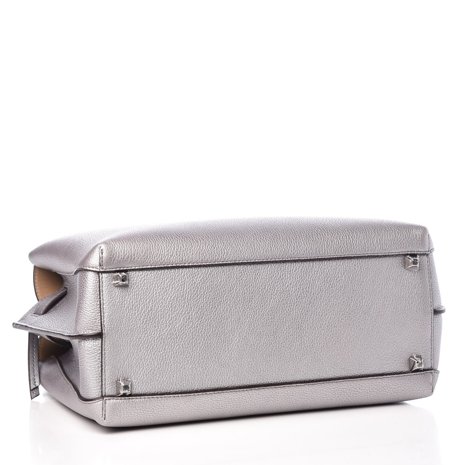 MCM Metallic Grained Calfskin Medium Milla Tote Spike Silver 4 of 8