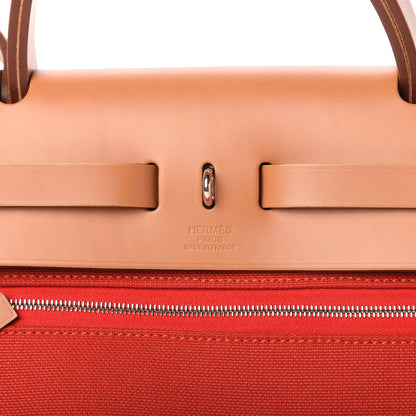 Hermes Vache Hunter Toile Herbag Zip 31 PM Rouge Tomate Natural 8 of 9