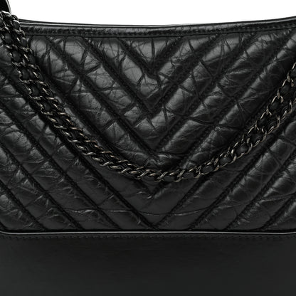 Chanel Aged Calfskin Chevron Quilted Medium Gabrielle Hobo So Black 8 of 10