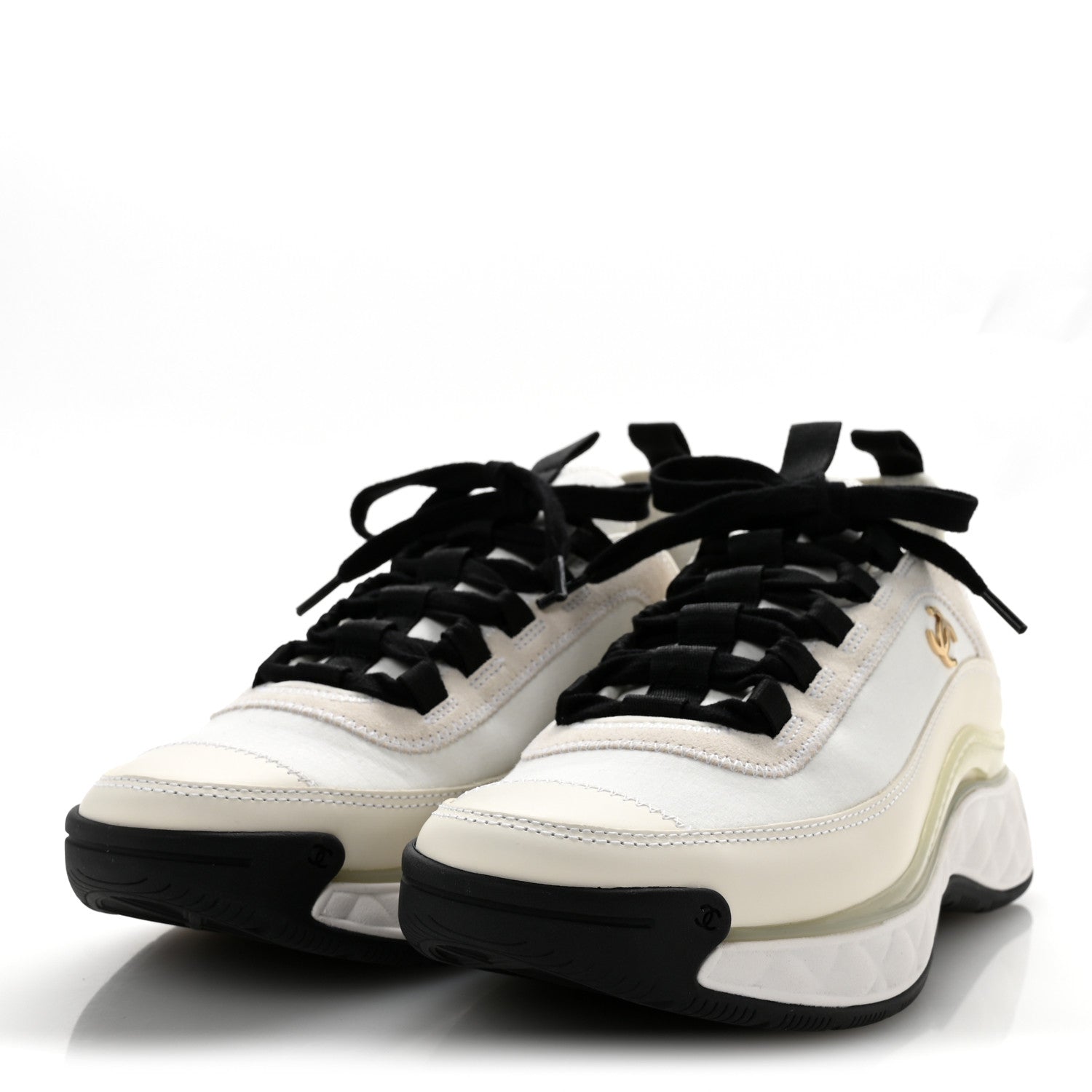 Chanel Velvet Calfskin Mixed Fibers CC Sneakers 37.5 Ivory Black 4 of 9