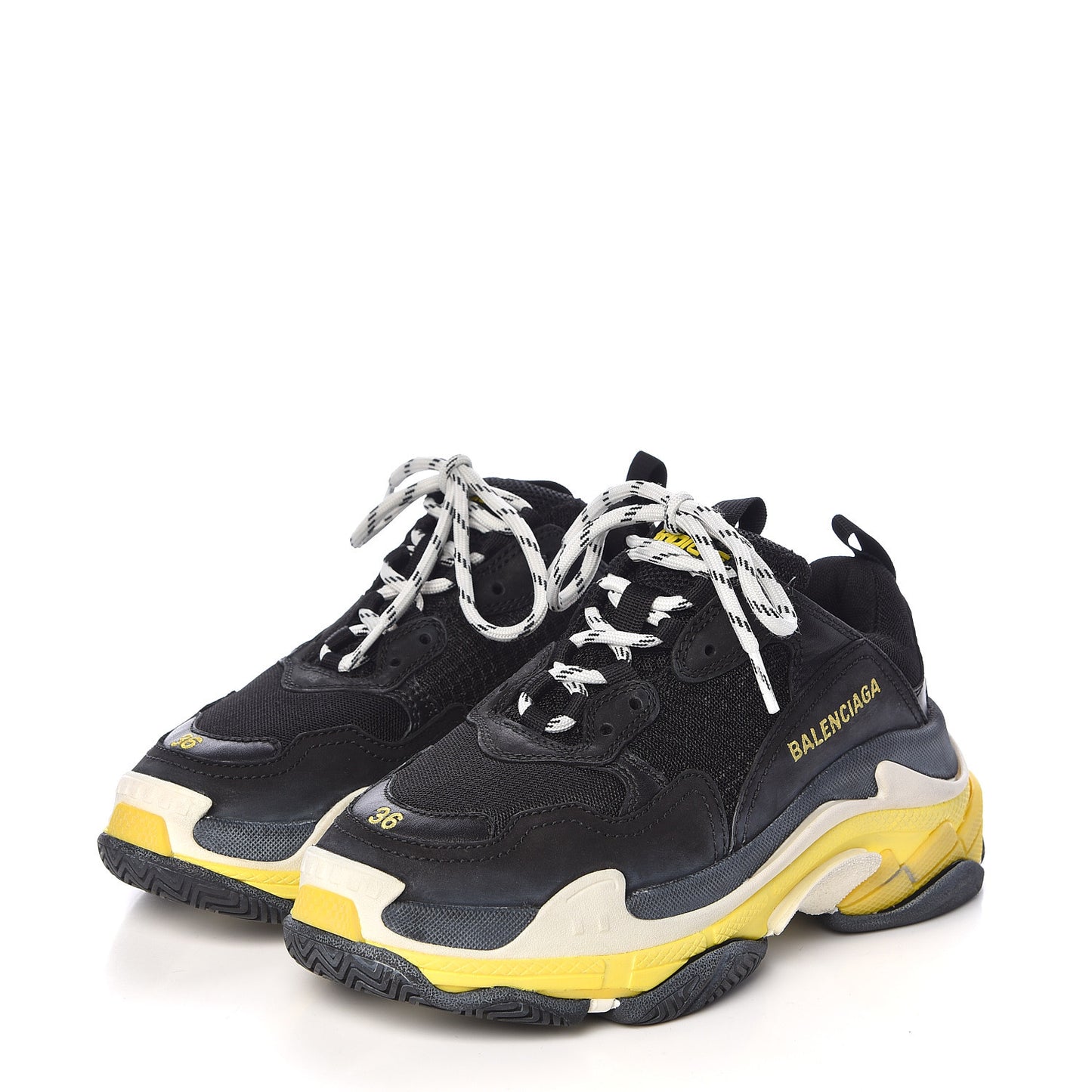 Fabric Mesh Womens Triple S Sneakers 36 Black Yellow