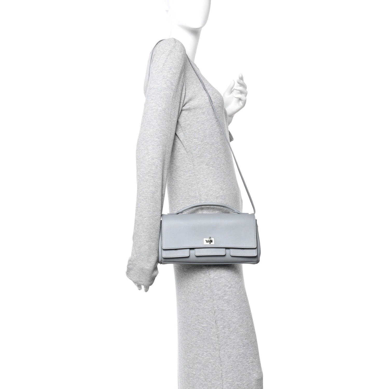 Balenciaga Smooth Calfskin Small Bel Air Clutch On Strap Cloud Grey 2 of 11