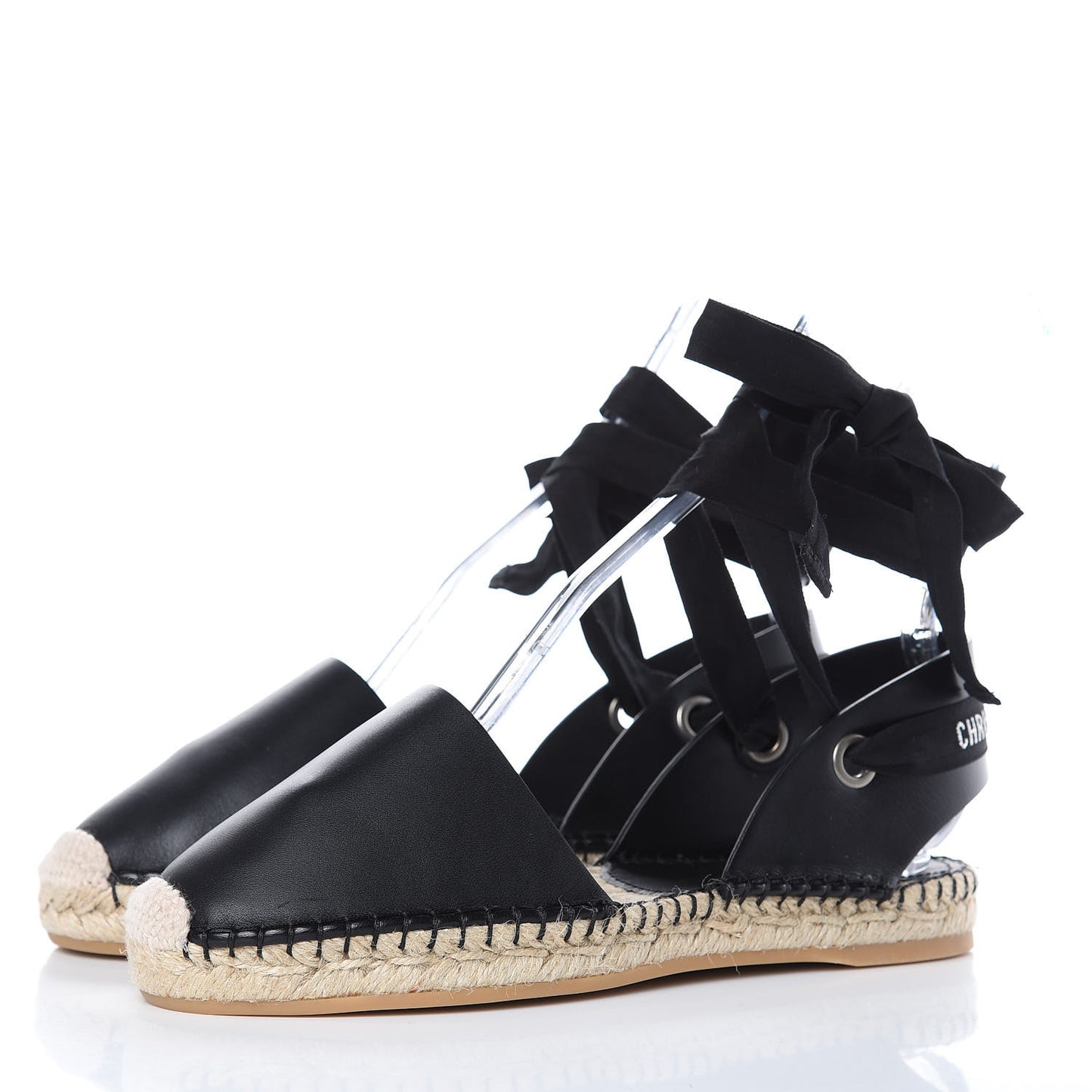 Calfskin Nicely-D Ankle Tie Espadrilles Flats 36 Black
