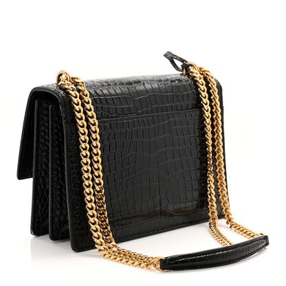 Saint Laurent Calfskin Crocodile Embossed Medium Monogram Sunset Black 3 of 12