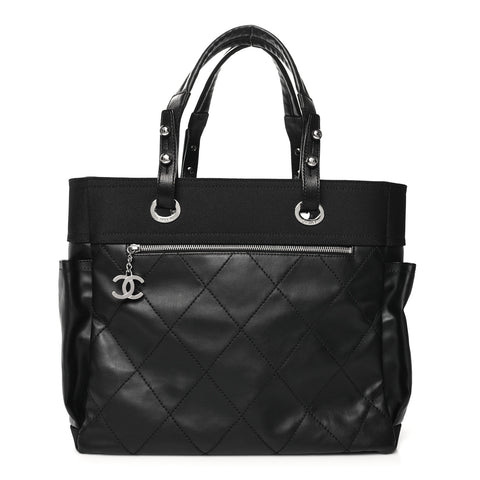 Coated Canvas Quilted Large Paris Biarritz Tote Black