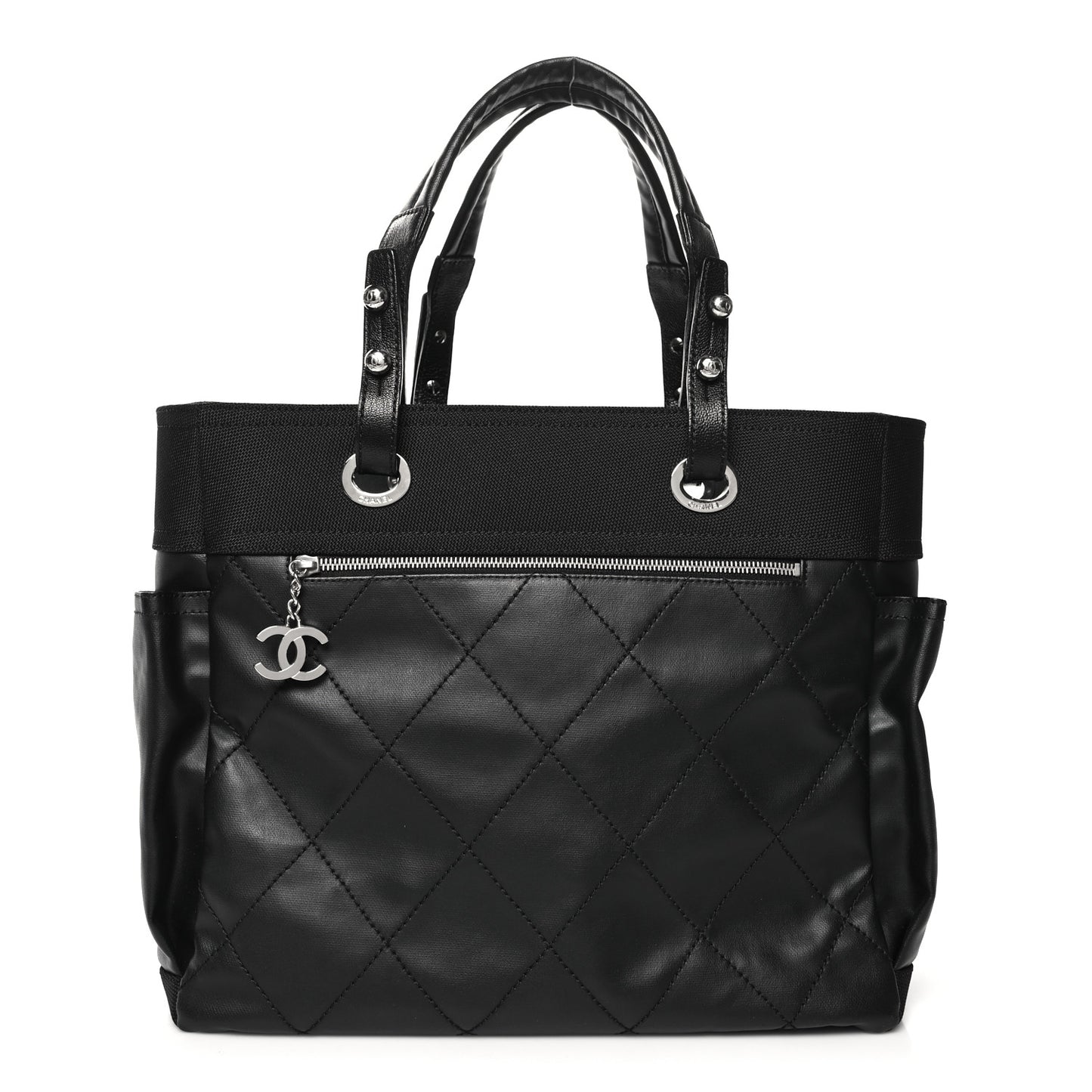 Coated Canvas Quilted Large Paris Biarritz Tote Black