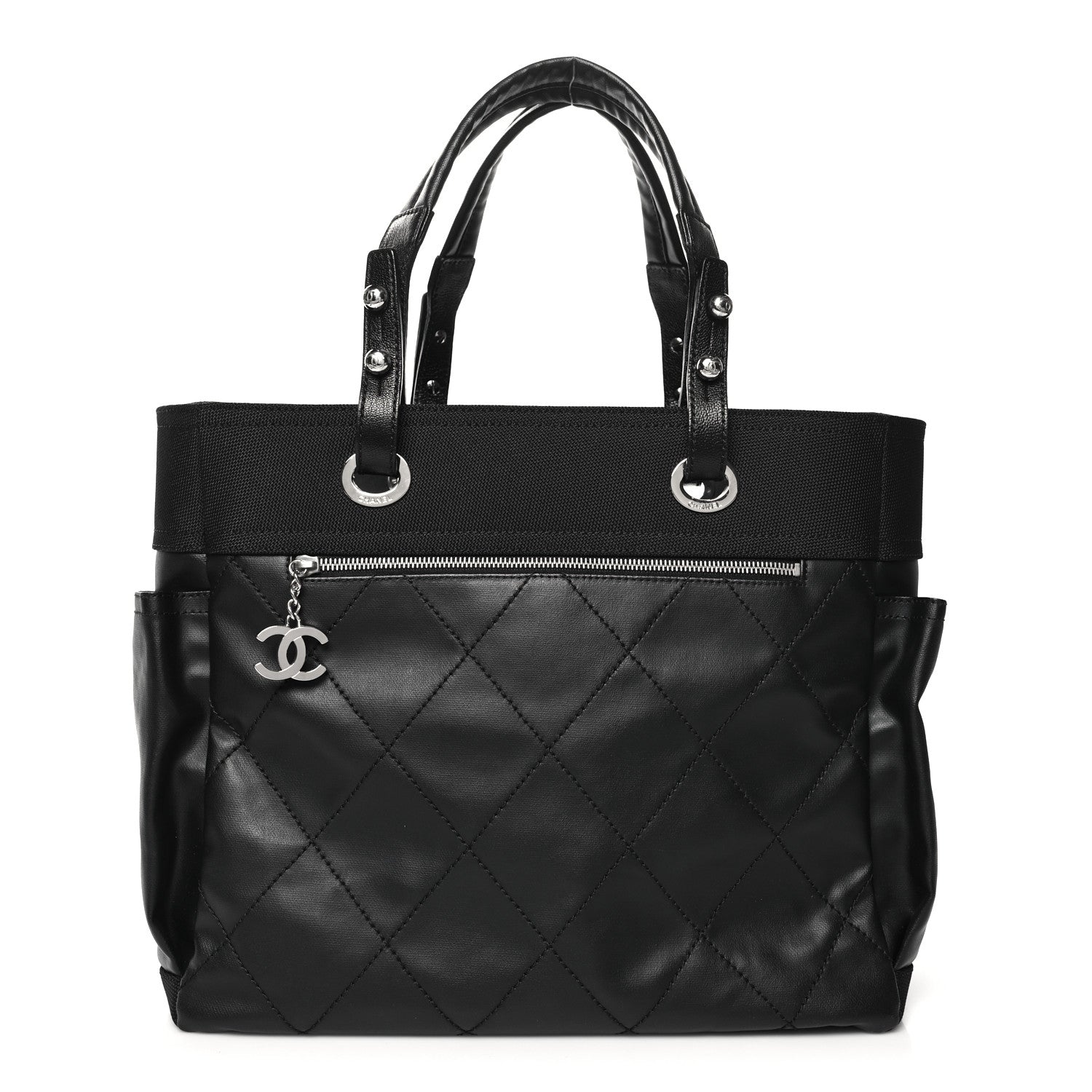 Chanel Coated Canvas Quilted Large Paris Biarritz Tote Black 1 of 11
