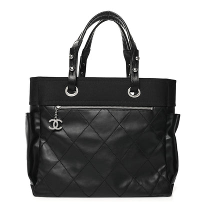 Chanel Coated Canvas Quilted Large Paris Biarritz Tote Black 1 of 11