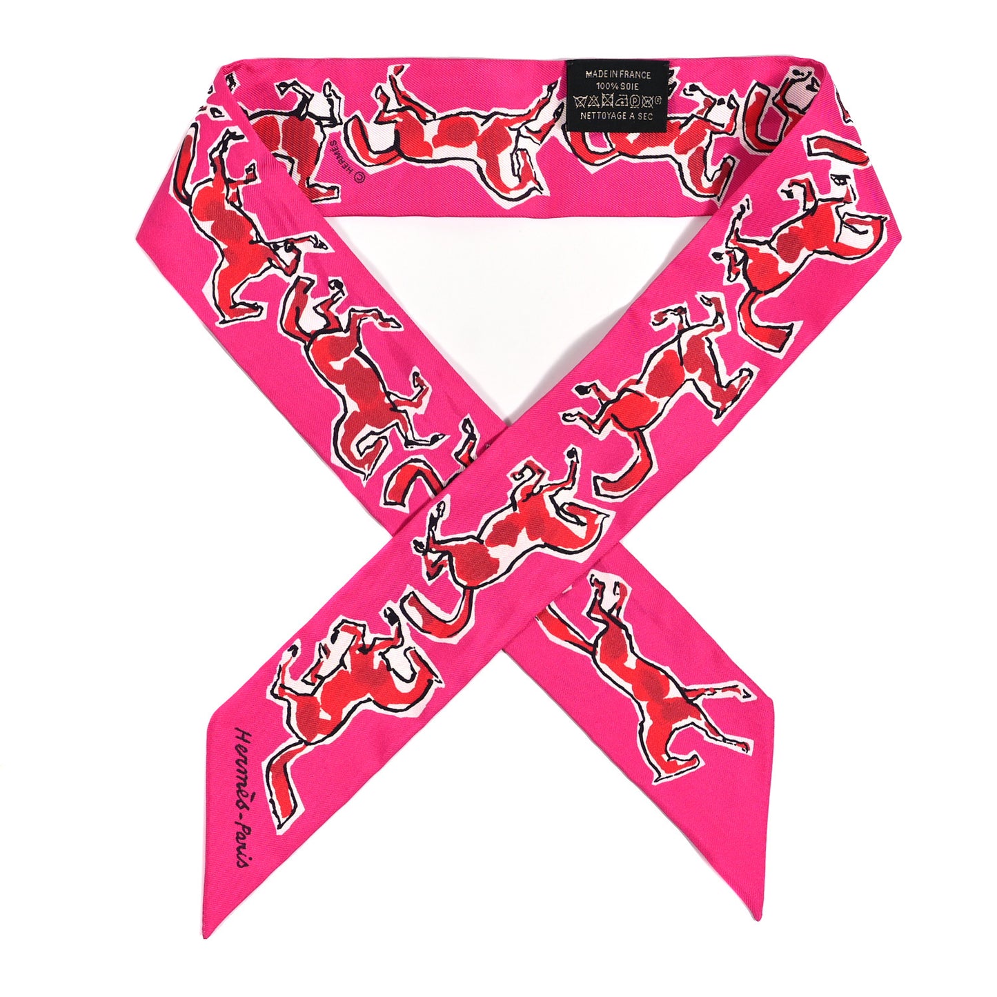 Silk Chevaux En Liberte Twilly Rose Indien Rouge White