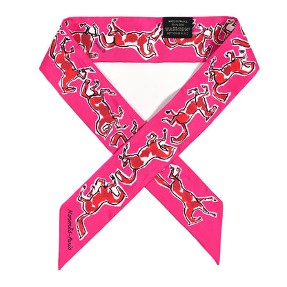 Hermes Silk Chevaux En Liberte Twilly Rose Indien Rouge White 1 of 3