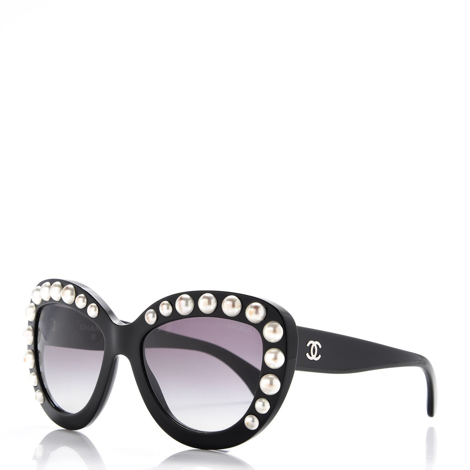 Chanel Pearl Cat Eye Sunglasses 71096 Black 1 of 7