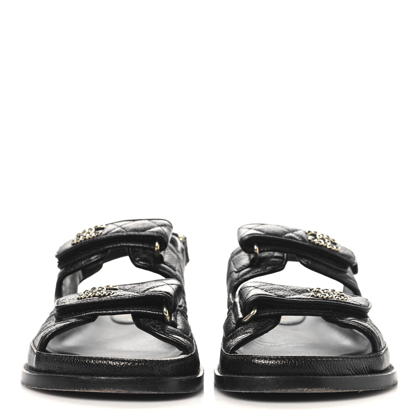 Grained Calfskin Velcro Dad Sandals 38 Black