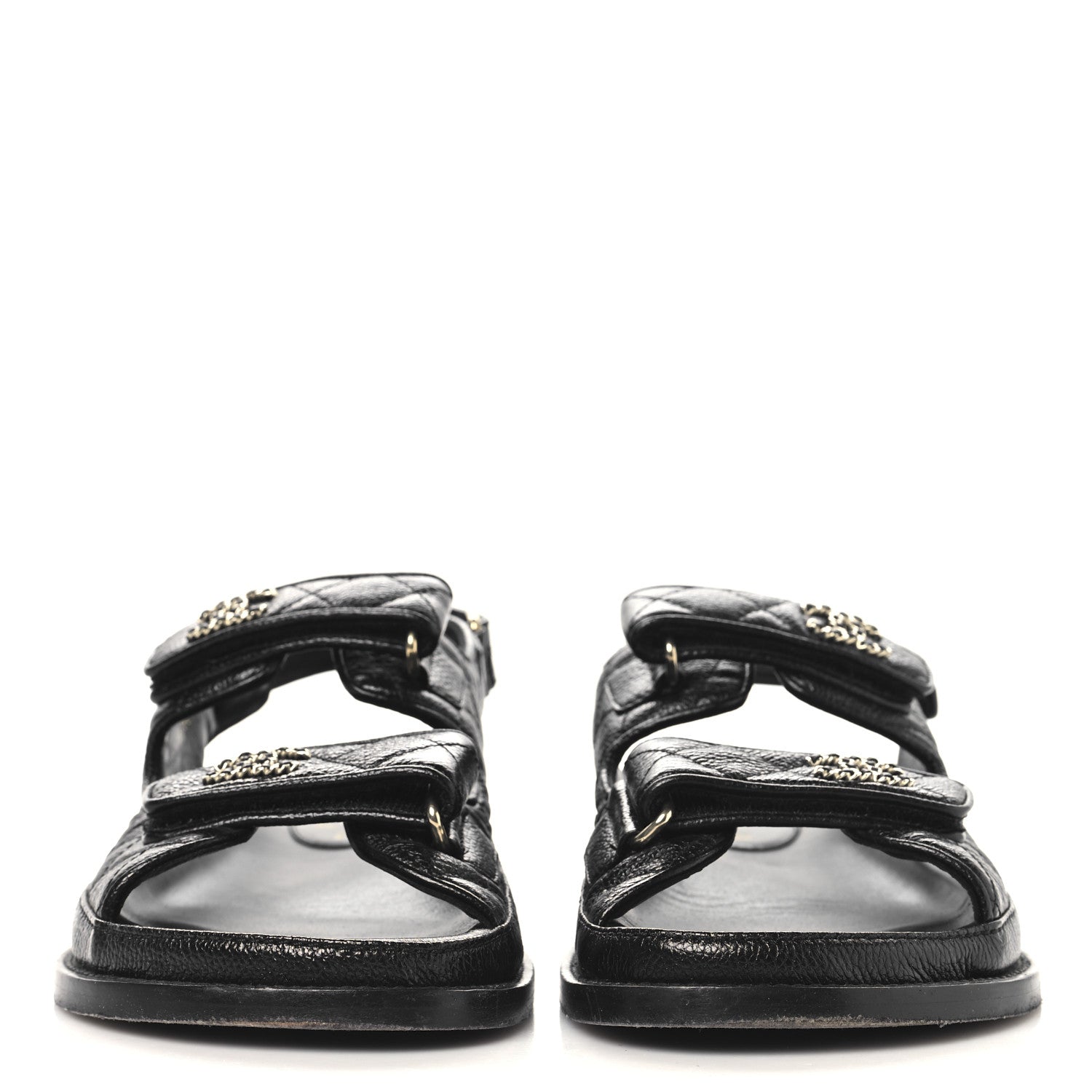 Chanel Grained Calfskin Velcro Dad Sandals 38 Black 3 of 9