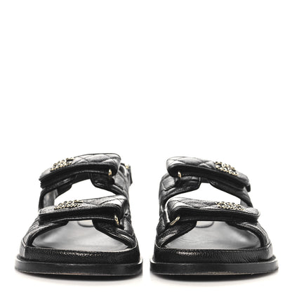 Chanel Grained Calfskin Velcro Dad Sandals 38 Black 3 of 9