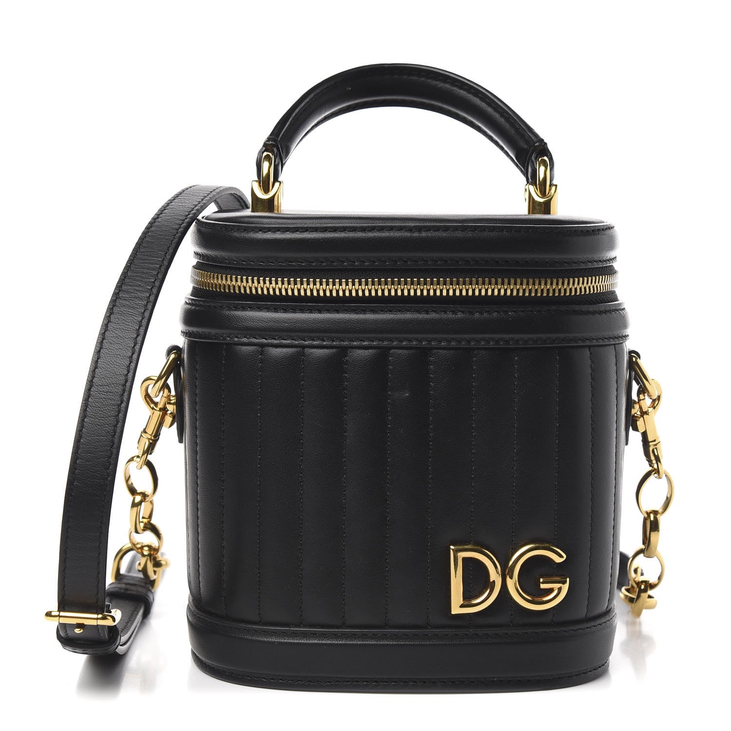Dolce & Gabbana Nappa Quilted DG Girls Top Handle Bucket Bag Black 1 of 10