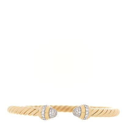 David Yurman 18K Yellow Gold Pave Diamond 5mm Cable Bracelet 1 of 3
